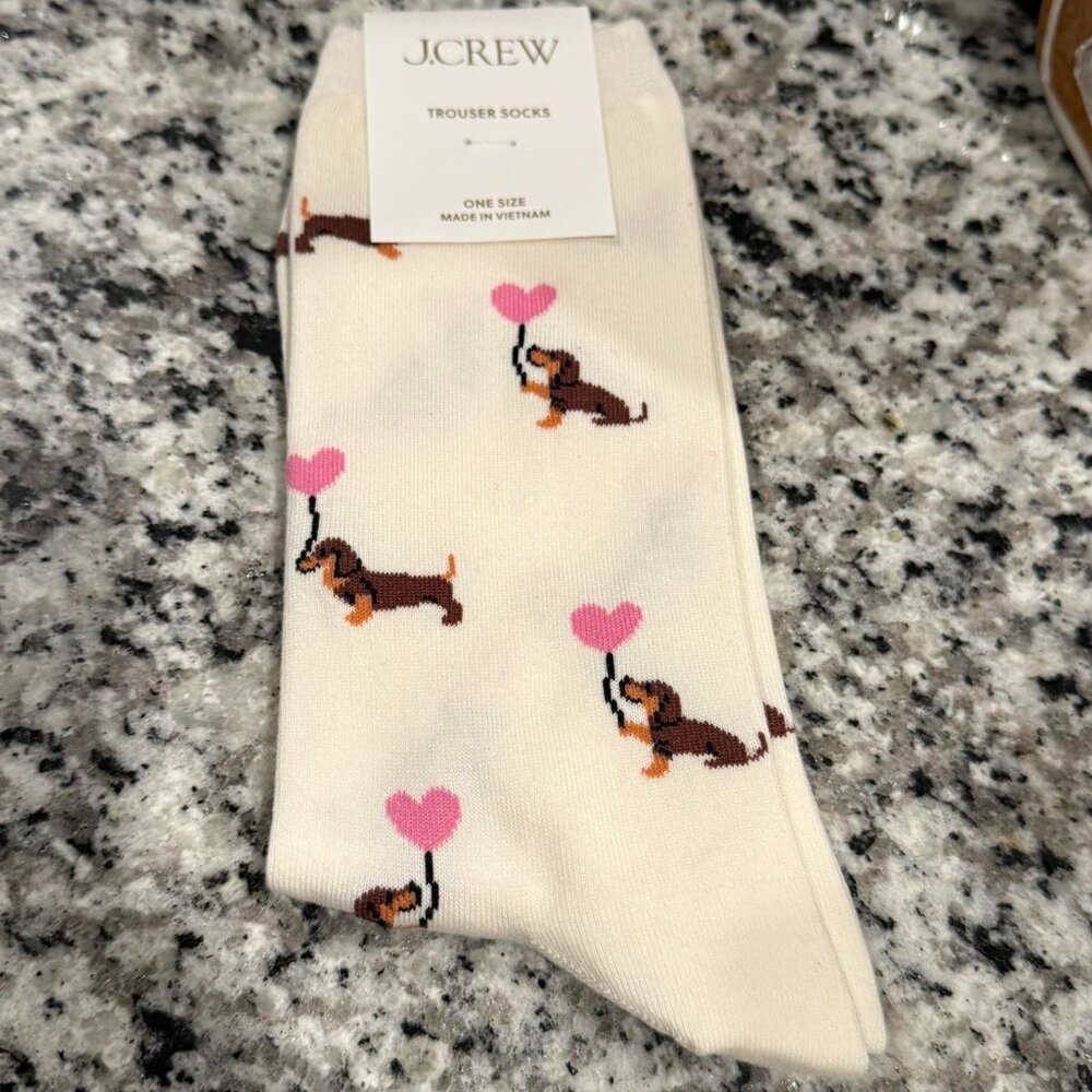 J. Crew Dogs and hearts trouser socks - Dachshund with Pink Hearts - NWT